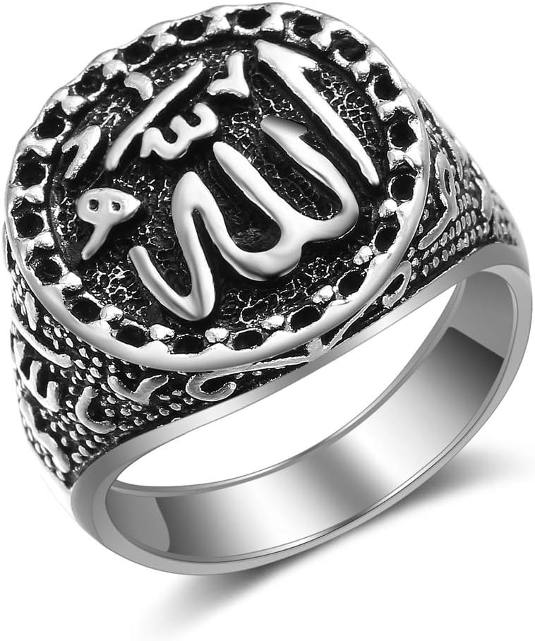 Arab Muslim Islam Rings for Men and Women Geometric Fashion Vintage Allah Ring (Ancient silver, 10)