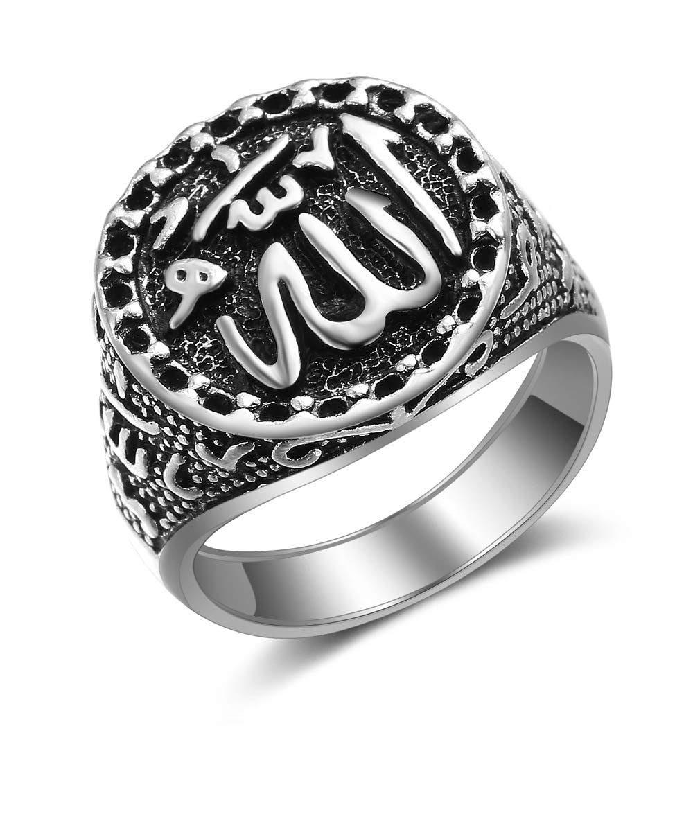 Arab Muslim Islam Rings for Men and Women Geometric Fashion Vintage Allah Ring (Ancient silver, 10)
