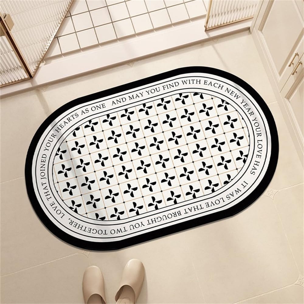 Hixingo Absorbent Bath Mat, Moroccan Tile Print Bathroom Mat Quick-Drying Diatomaceous Earth Shower Floor Mat Kitchen Door Mat, con Non-slip Rubber Bottom, Easy to Clean (40x60cm,Style A)