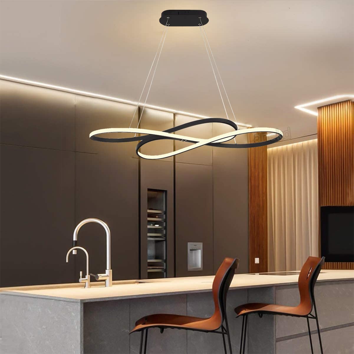 LED Pendant Light/Chandeliers L100cm 48W Dining Room Kitchen Island Ceiling Lights Flush Mount Height adjustable Ceiling Hanging Lamp for Table Living Room Office Bedroom Bar Lamp 3000K Warm light