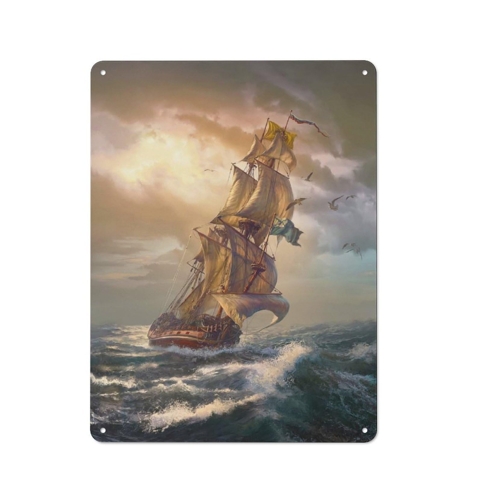 Junmoney Tsarist Frigate 40X30cm Rustic Metal Plaque With For Café Or Restaurant, For Themed Interiors In Cafés And Restaurants