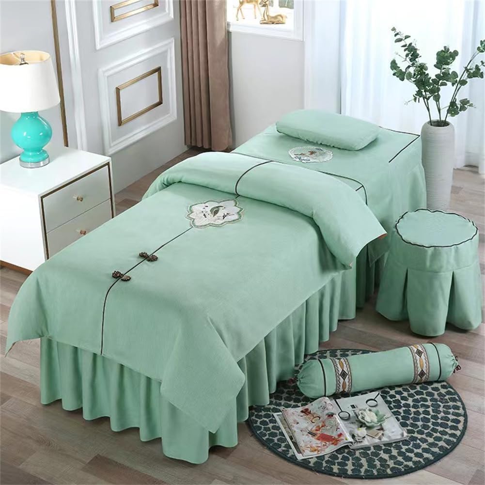 Sábanas de masaje con falda verde claro que cubren y protegen camillas de 190x80