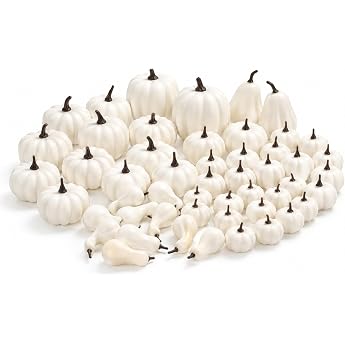 Set of 52 Pumpkin Decoration White Rustic Autumn Decoration