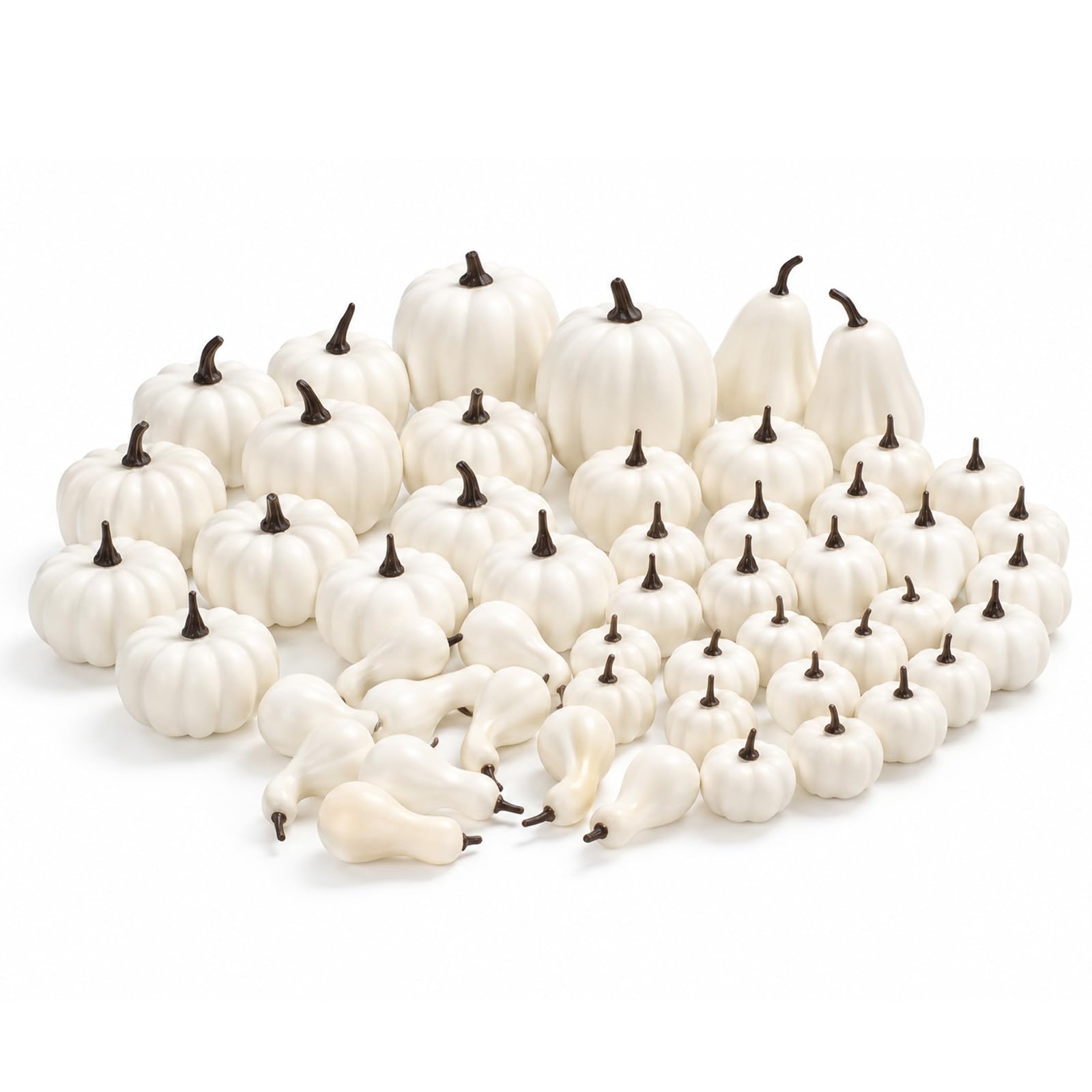 52 PCS Assorted Sizes Rustic White Harvest Artificial Pumpkins Realistic Faux Pumpkins for Fall Halloween Thanksgiving Holiday Home Mantel Tabletop Painting Decorations