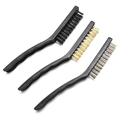 Hometeq 3 Pack - Stainless Steel, Brass, Nylon Wire Heavy Duty Scratch Brush Set Bristles Brush for BBQ Grill Brush, Cleaning, Kitchen, etc.