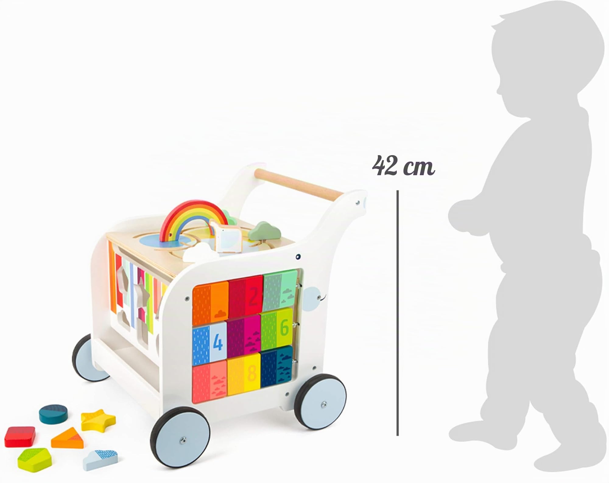 Small Foot Company Carrello Elefante, in Legno, per I Primi Passi, Multifunzionale al Fine di Promuovere Le capacità Motorie. Giocattoli, 11607