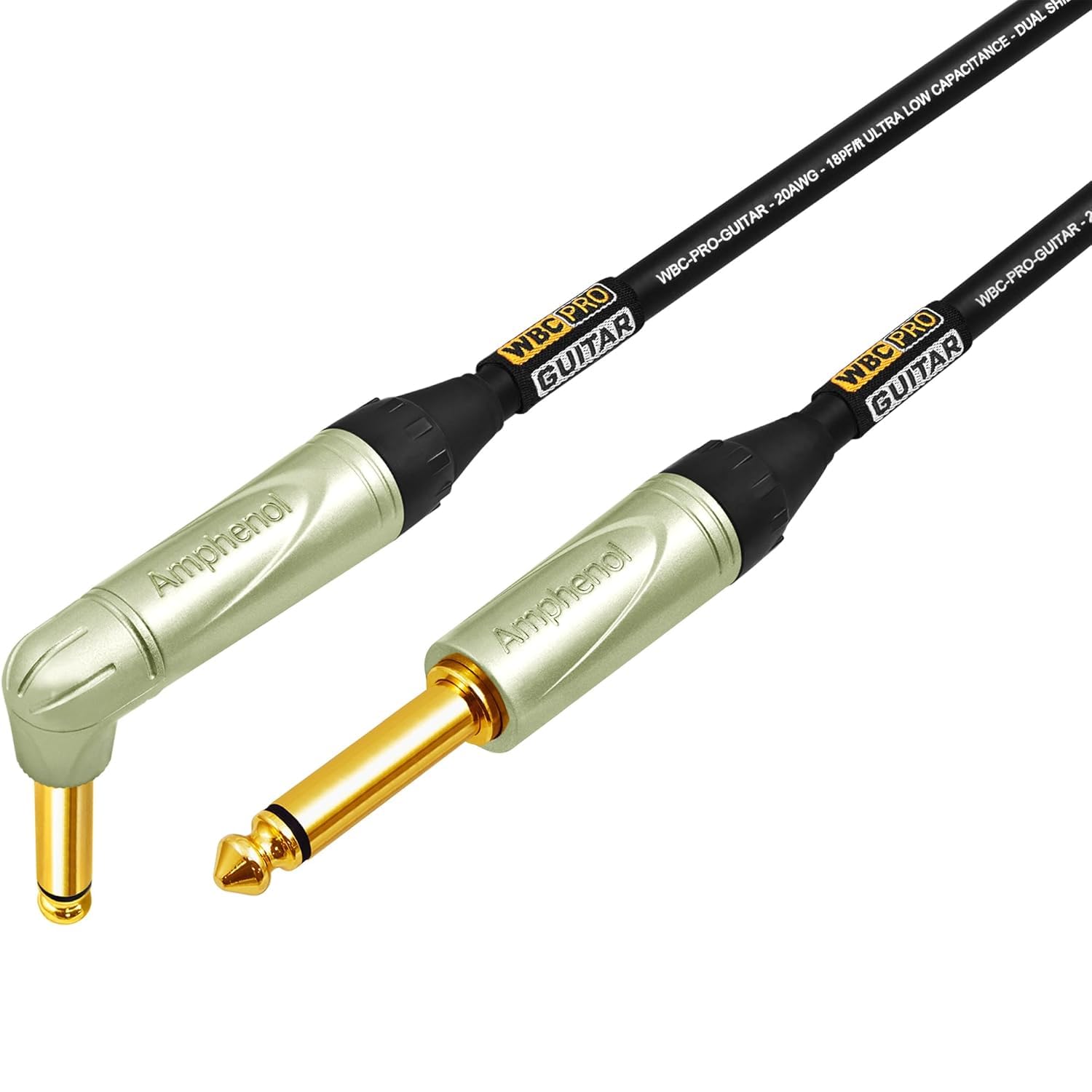 WBC-PRO-Guitarra de 15 pies, 20 AWG, tapa baja (18 pF/pie), grado profesional, a base de grafito, cable de guitarra de doble blindaje, bajo, instrumento con conectores TS dorados Amphenol QM2R-AU y