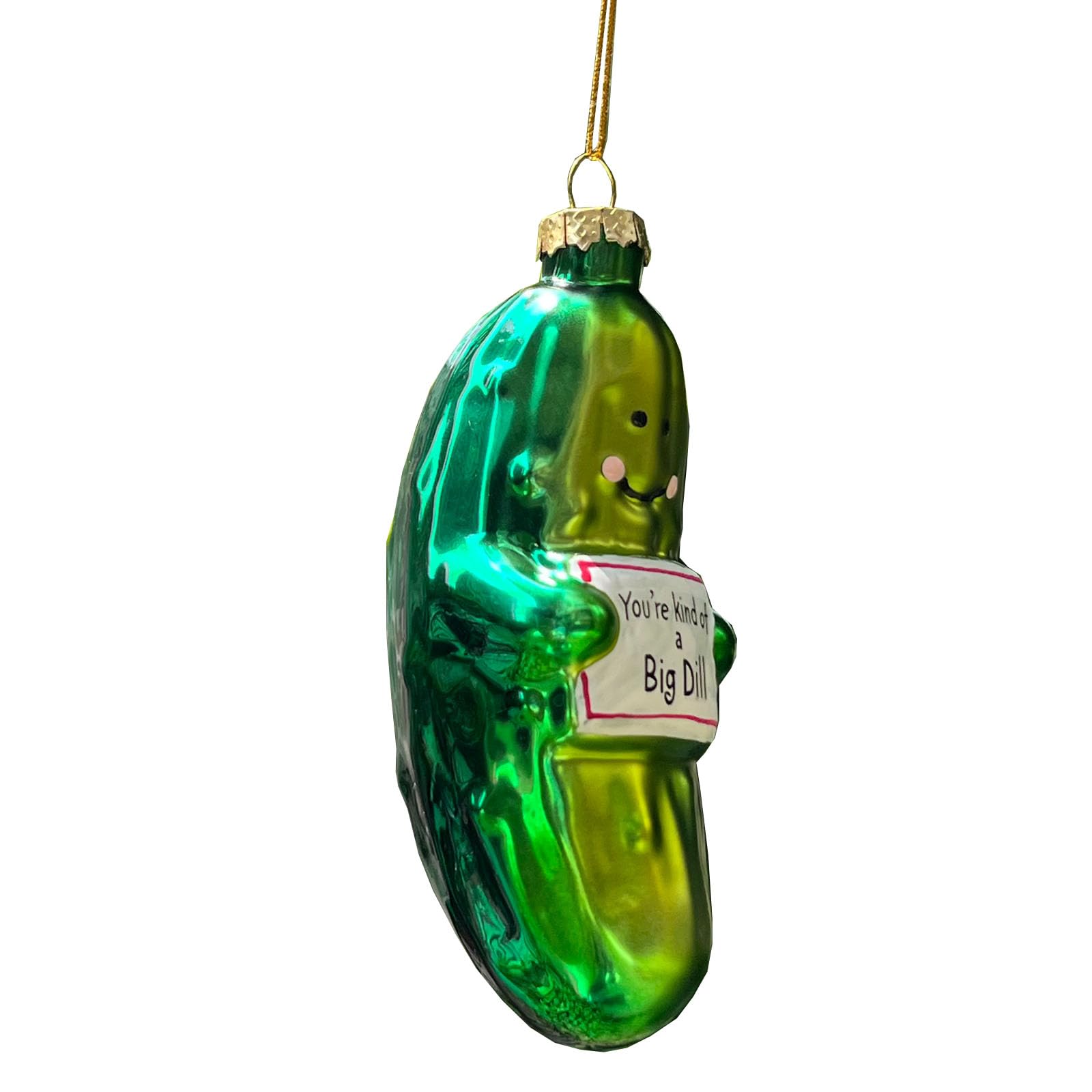 Divertido adorno de pepinillo de cristal soplado a mano para árbol de Navidad, You're Kind of a Big Dill