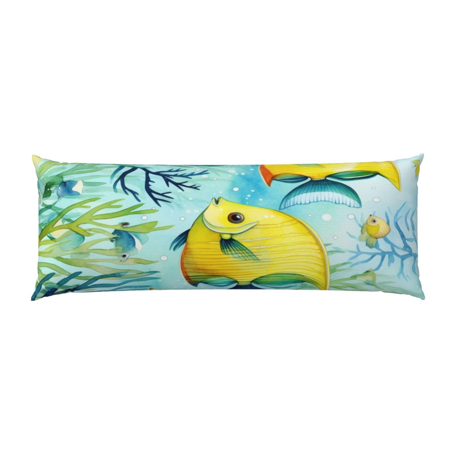 Sea Creatures Fish Pattern Body Pillow Cover - 20x54 Inches, Cotton, Zipper Closure, For Sofa & Bed