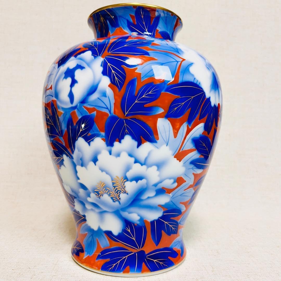 深川製磁 振牡丹外赤 花器　花瓶 深川製磁 振牡丹外赤 花器 花瓶