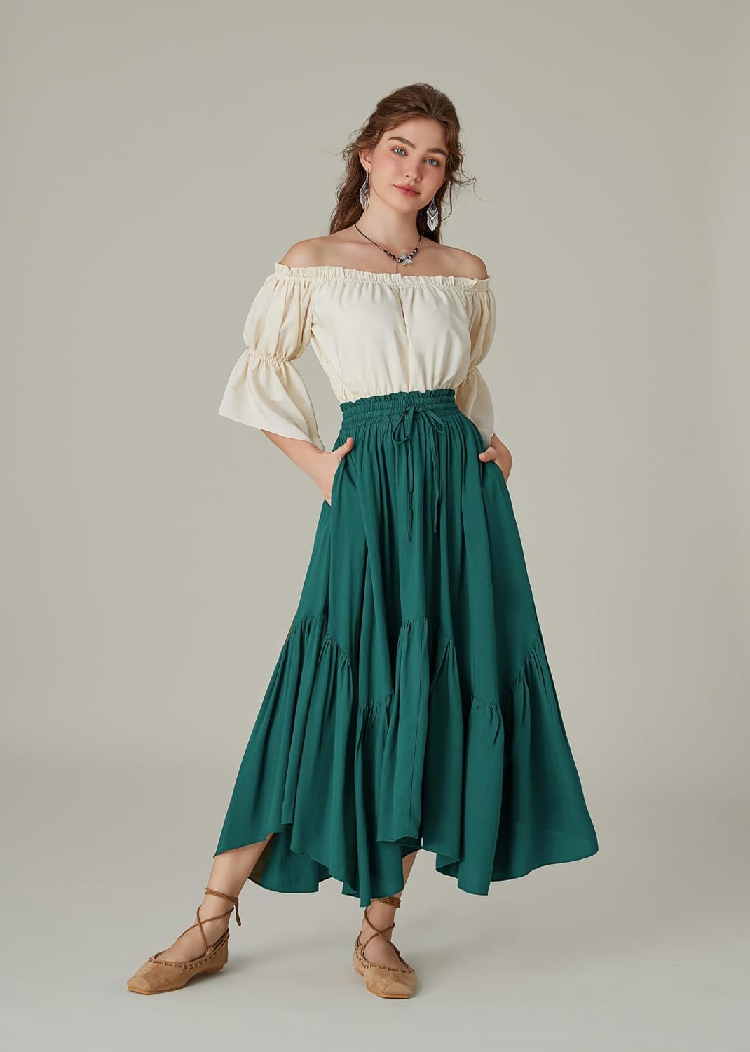 Scarlet Darkness Maxi Skirts for Women High Waist Renaissance Skirt Long Skirt with Pockets - Image 2