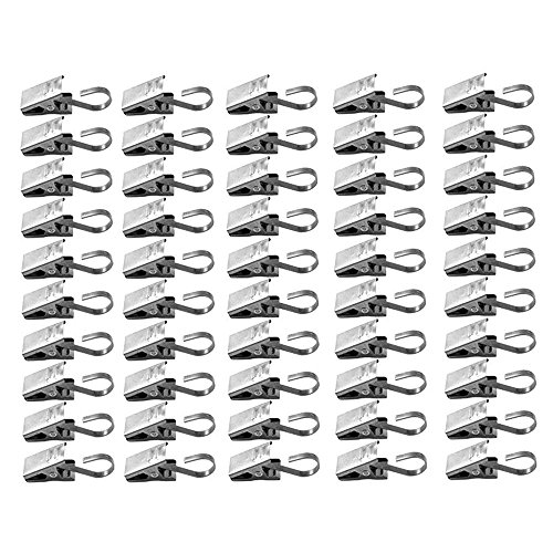 Pingenaneer u0096 50u00a0ganchos de acero inoxidable con pinza, multiusos u0096 para colgar cortinas, fotos, adornos