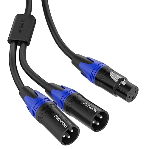 BEZOKABEL Divisor XLR, hembra XLR a macho dual de 1 pie, divisor de micrófono equilibrado macho a 2 hembras, cable divisor XLR Y de 3 pines, 1 pie