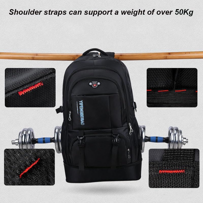 Large 65L Expandable Travel Backpack for Men/Women,Carry on Backpack Personal Item Travel Bag Waterproof Laptop Backpack (Black) - Image 6