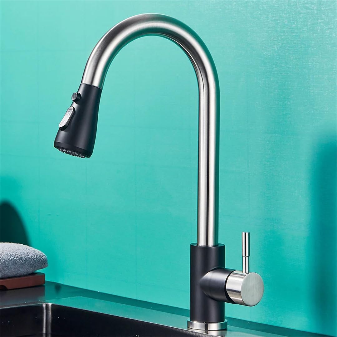 MXXQRHF Modern 360Degree Swivel Kitchen Faucet with PullDown Sprayer Hot & Cold Water Mixer Tap Easy Installation Durable Black Nickel Finish Perfect for Kitchen Sink Upgrade