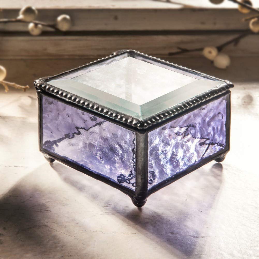 J Devlin - Purple Lavender Glass Keepsake Jewelry Box Decorative Trinket - Box 899