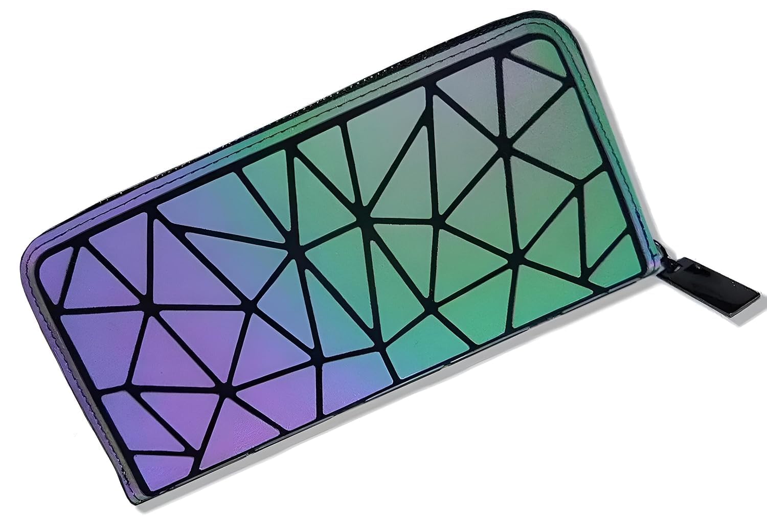 Firstmart Geometric Reflective Zip Around Wallet for Women | Holographic Long Clutch Wallet with Dual Zip Closure & Organizer-image-29