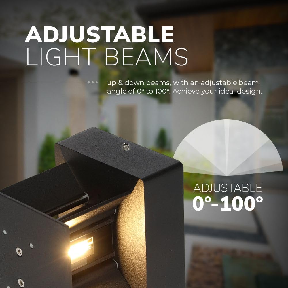 HOFTRONIC - Kansas XL - LED Wandleuchte Cube - Up and Down - Schwarz - 20 Watt 914 Lumen - IP65 Wasserdicht für innen, außen und bad - LED Außenleuchte