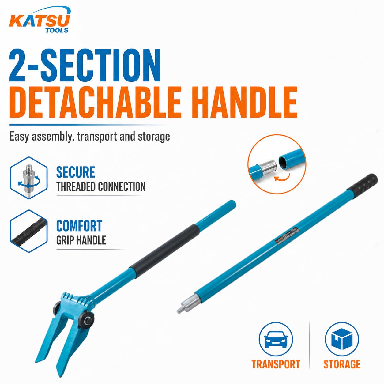 KATSU Tools Herramienta para romper palés de alta resistencia de 60 pulgadas: herramienta de demolición versátil, palanca para derribo, extractor de clavos, mango desmontable de 2 secciones