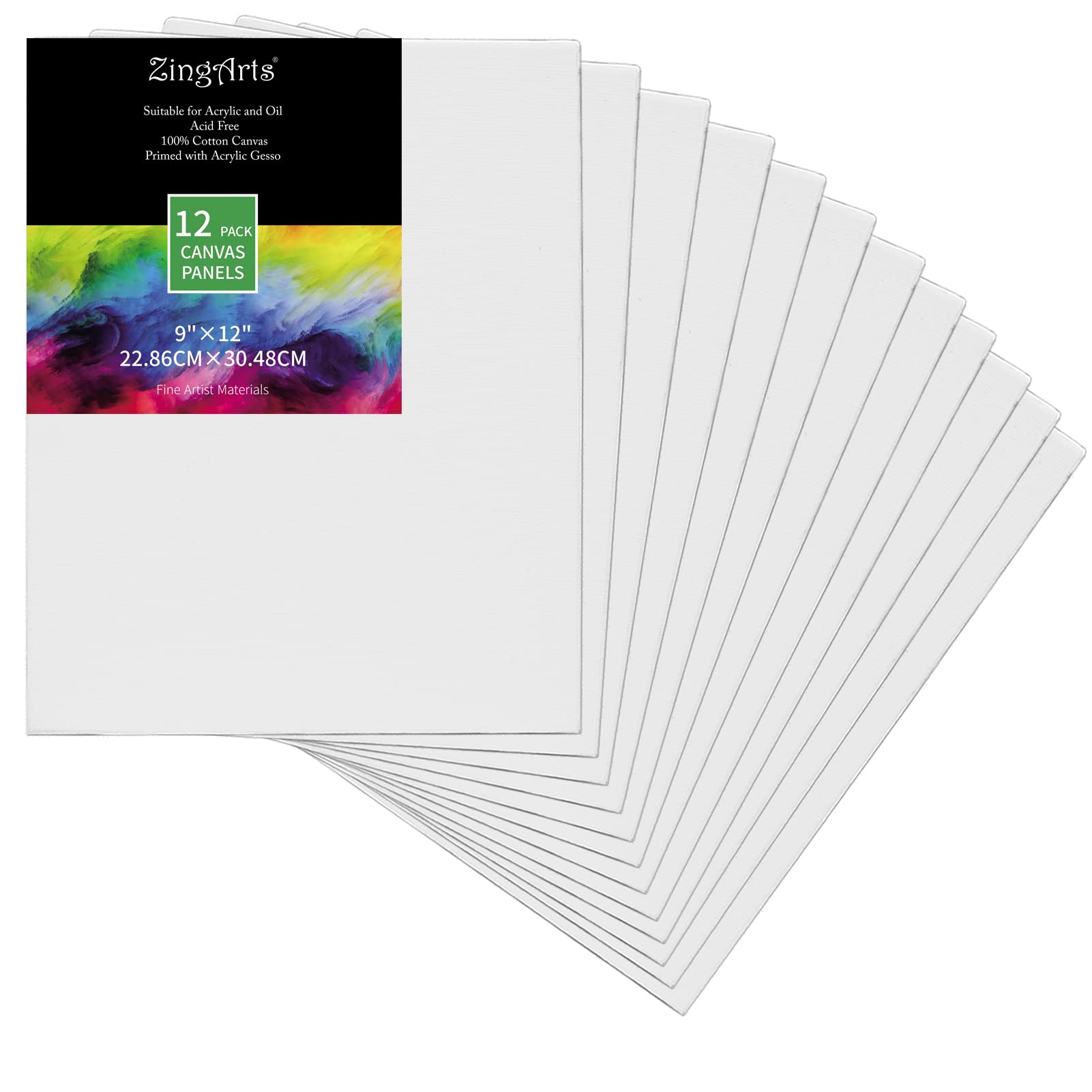 Zingarts Canvases for Painting 9x12 Inch 12-Pack,100% Cotton Primed Painting Canvas Panels, Canvas Boards is for Professionals,Students & Kids, for Acrylic Paint, Oil Paint, Watercolor, Gouache