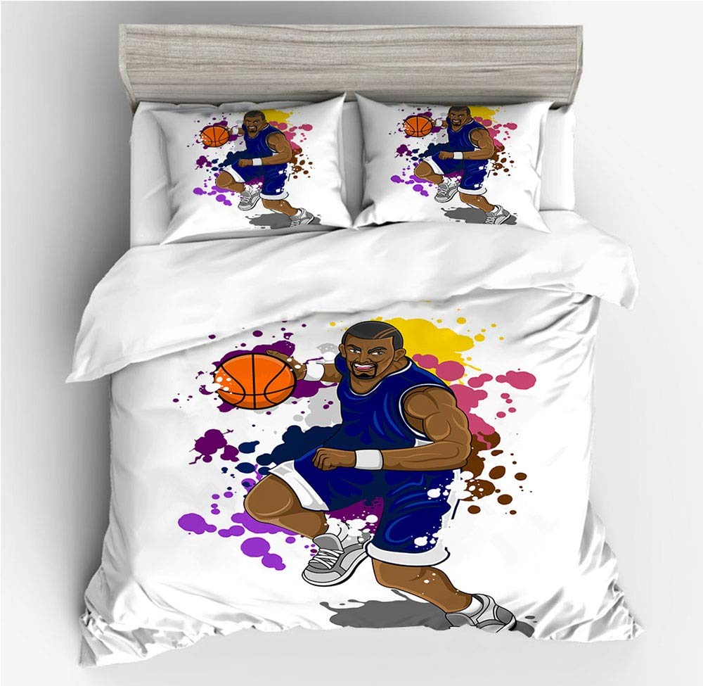 PENSHE-Quilt Sets 3D Children's Three-Piece Suit Cozy Family 3 Pcs Bedding Cover Set Basketball Lover Sports Style Suitable for Decorating Boy's Room Multiple Sizes Suitable for Many Climates