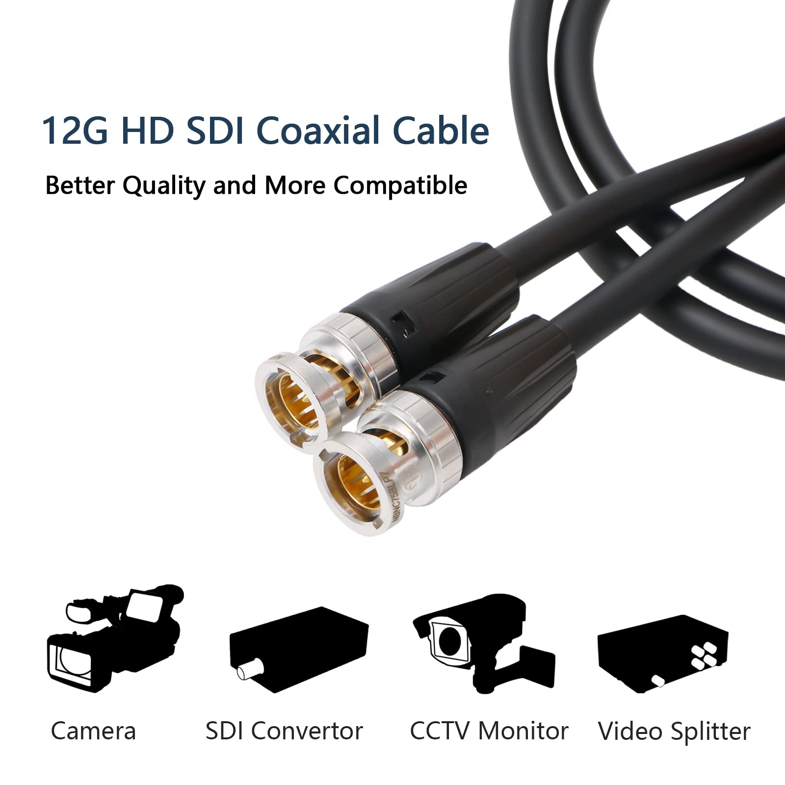 Câble SDI 12G Angle Droit BNC Mâle/mâle - 50 Cm, Pour Caméras 4K Komodo Red, Atomos Câble Atomos Monitor 50 Cm