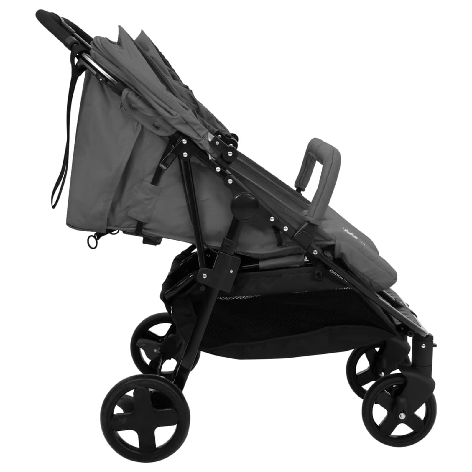 Homgoday Passeggino Gemellare Grigio Scuro e Nero in Aiaio, Mobili per Casa Interno Esterno Soggiorno Camera da Letto