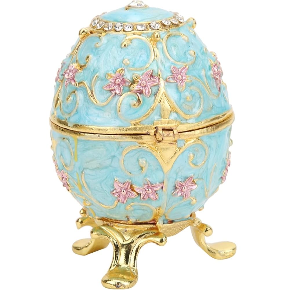 Hndhbfgrt Metal Enamel Enameled Hand-Made Jewelry Box Organizer Easter Egg Home Desktop Decor Ornament Gift Painted
