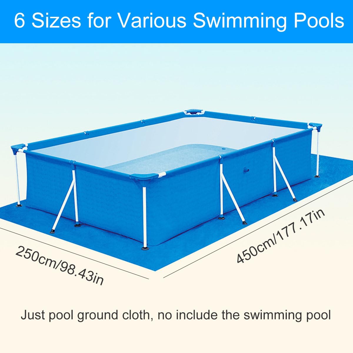 Pool Bodenplane, Rechteckig Pool Ground Tuch, Aufblasbarer Swimmingpool Bodenschutzplane für Aufstellpools & Rahmen Pool (250 * 450cm/98.43 * 177.17in)