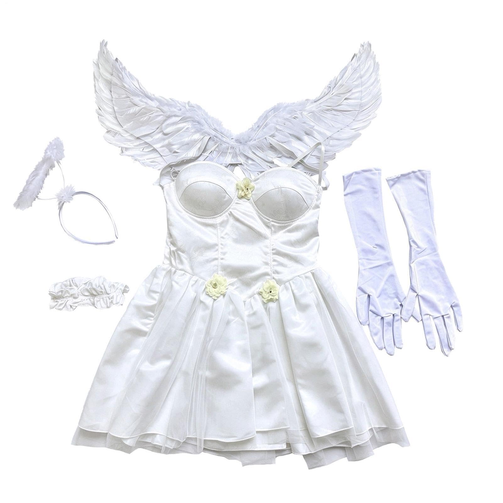 Cosplay Engel Kostüm Damen Halloween Cosplay weiße Beung mit Handschuhen