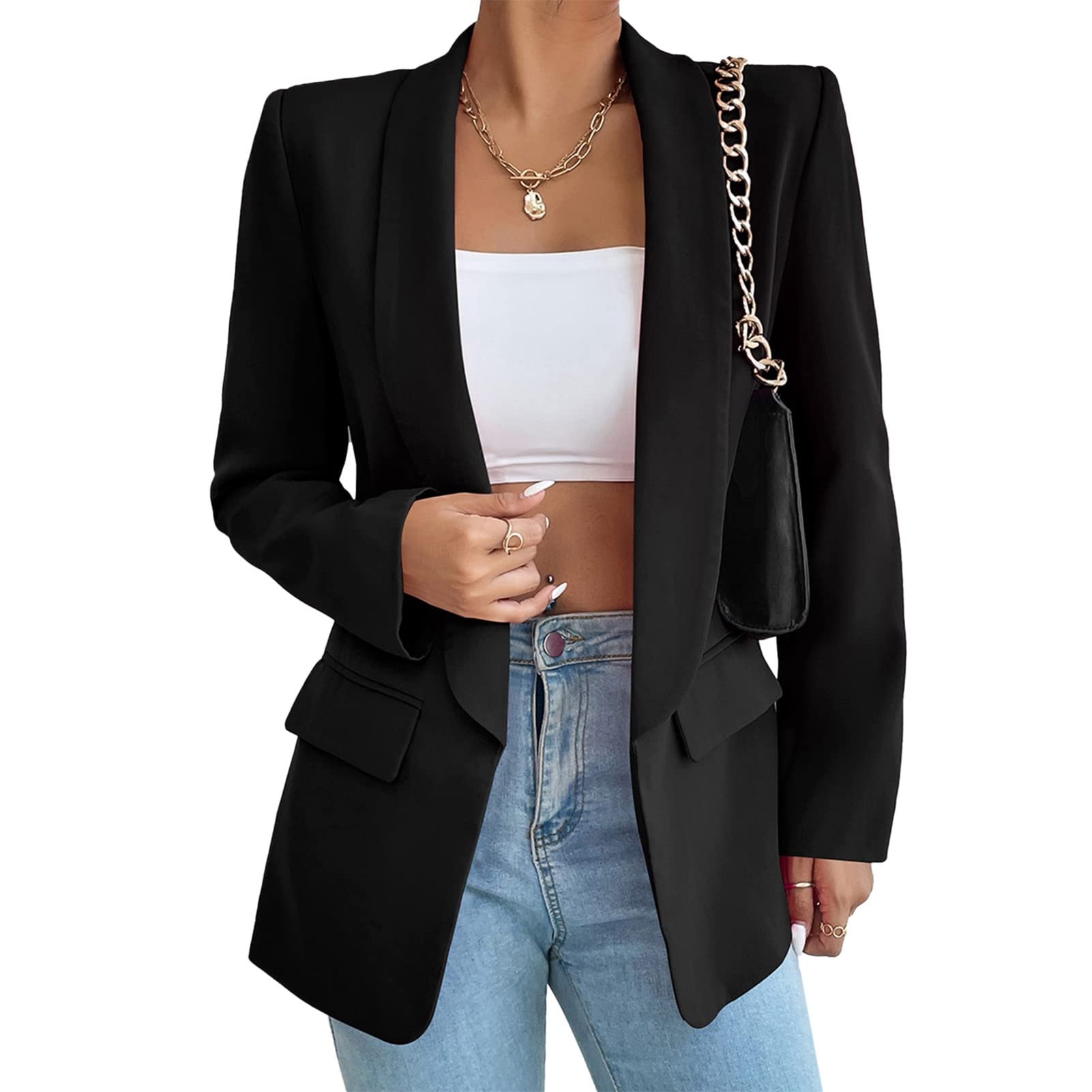 Womens Casual Blazers Open Front Long Sleeve Fashion Suit Jacket Work Office Suit 2025 Spring Fall Trendy
