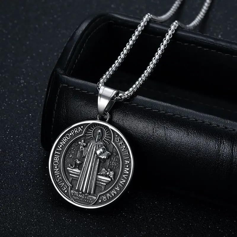 Pendentif Médaille Religieuse San Benito en collier argent sterling 925 mixte
