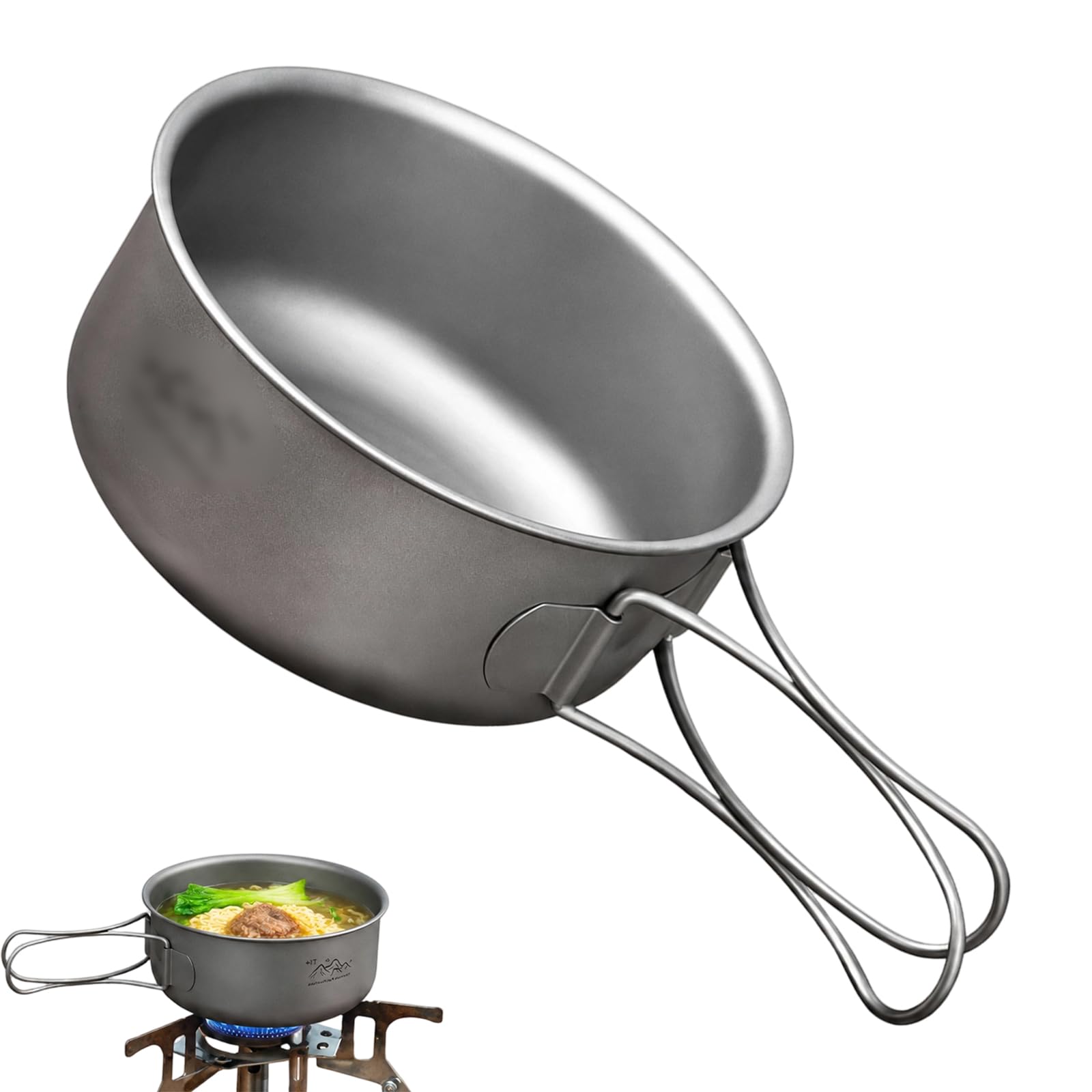 Camping Topf, Ultralight Outdoor-Kochgeschirr für Rucksackreisen, Kompaktes Bushcraft-Kochgeschirr mit faltbaren Griffen, Vielseitige Wärmequellenkompatibilität