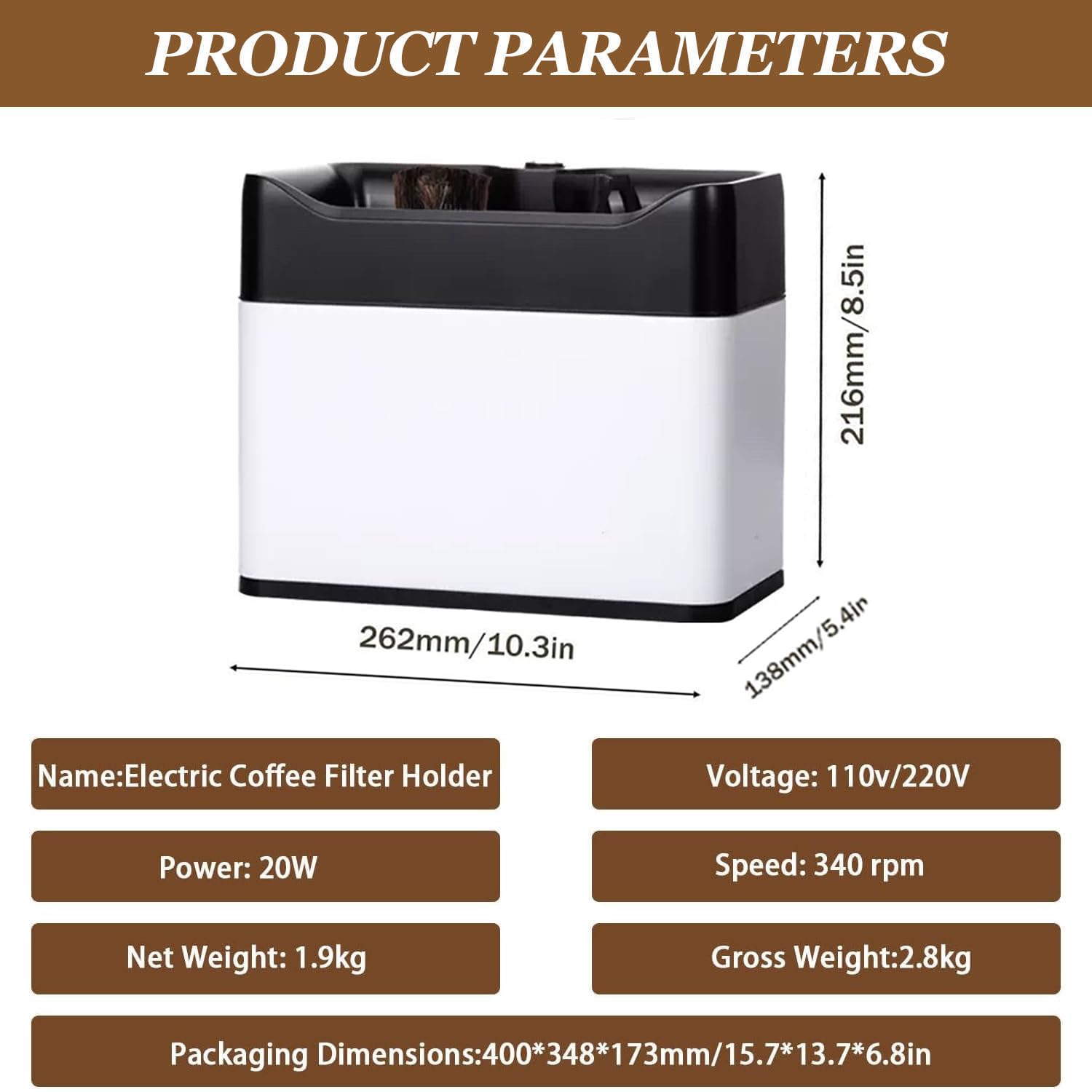 Limpiador de portafiltros para café molido con raspadores y cabezales de cepillo, velocidad 340 r/min, limpieza rápida para uso doméstico o comercial