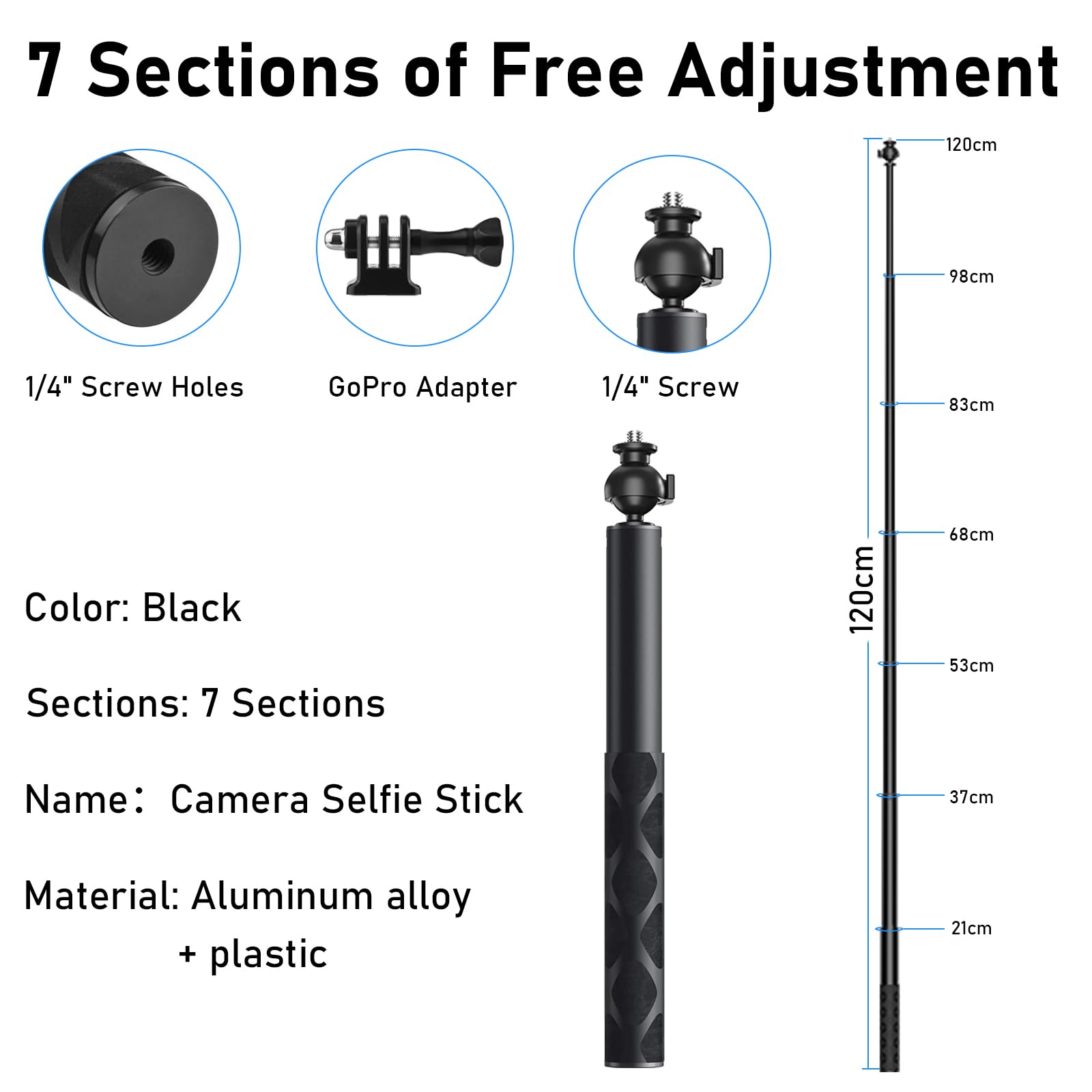 Wiseten Kijek do selfie Insta360 X5 X4 120 cm teleskopowy monopod z głowicą kulową 360° do GoPro Hero 13 12 11 10 9 Black DJI Osmo Action 5 Pro