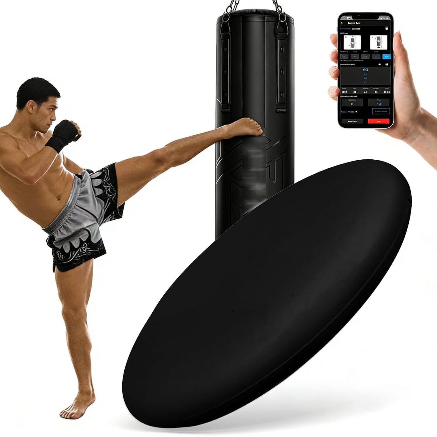 Misuratore di Potenza per Sacco da Boxe, Tracker Intelligente Senza Fili per Boxe con 200 Ore di Autonomia, Dati di velocità E Forza in Tempo Reale per Palestra Black One Size
