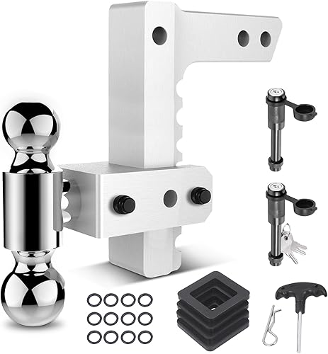 Enganche de remolque ajustable para receptor de 2 pulgadas, aluminio GTW de 12500 libras - 8 pulgadas de caídaelevación con bola doble de 2 pulgadas