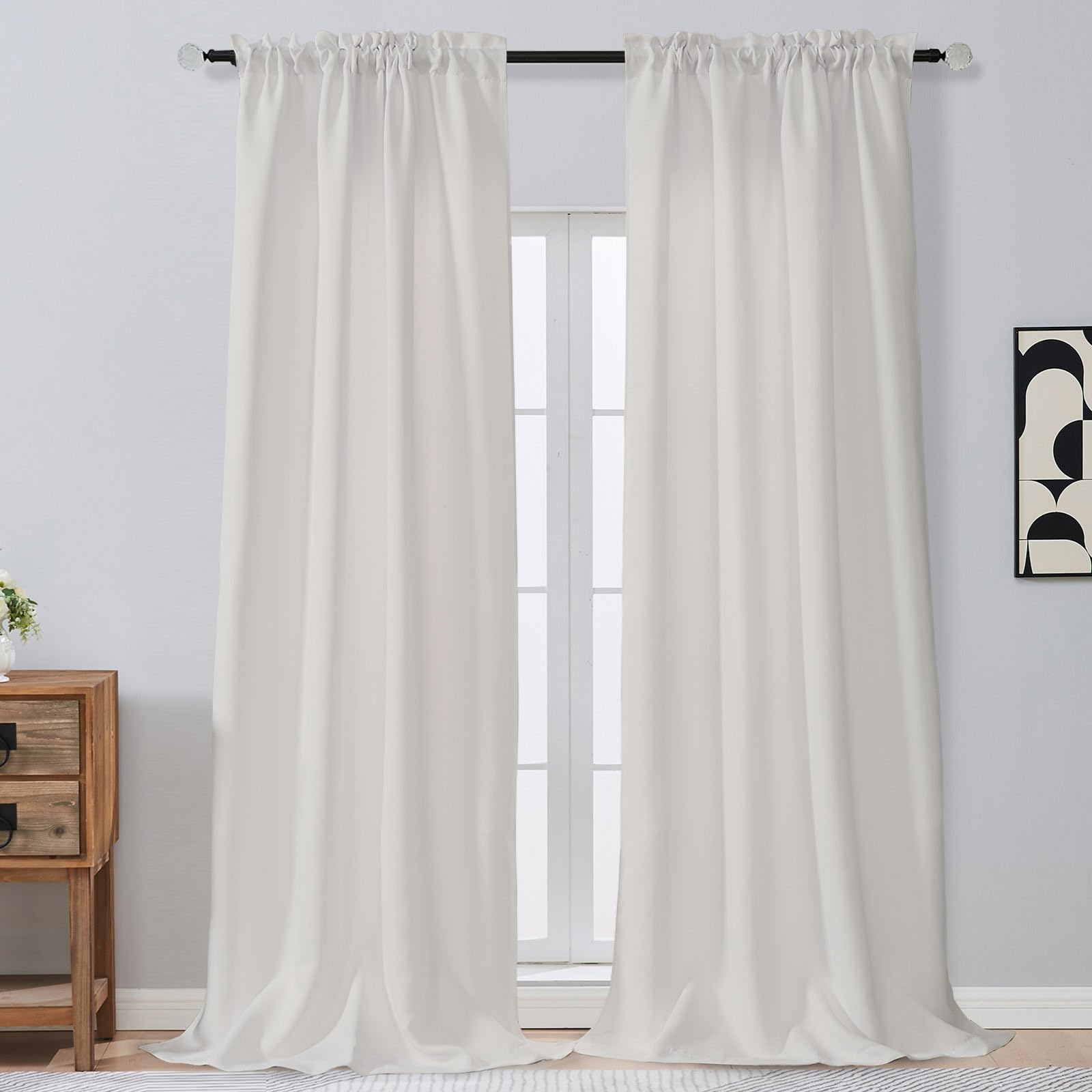 OVZME Extra Long 10 FT Room Darkening Curtains for Patio 120 Inches Long 2 Panels Set, Solid Thermal Insulated Energy Saving Blackout Curtains Window Treatment, W50xL120, Natural