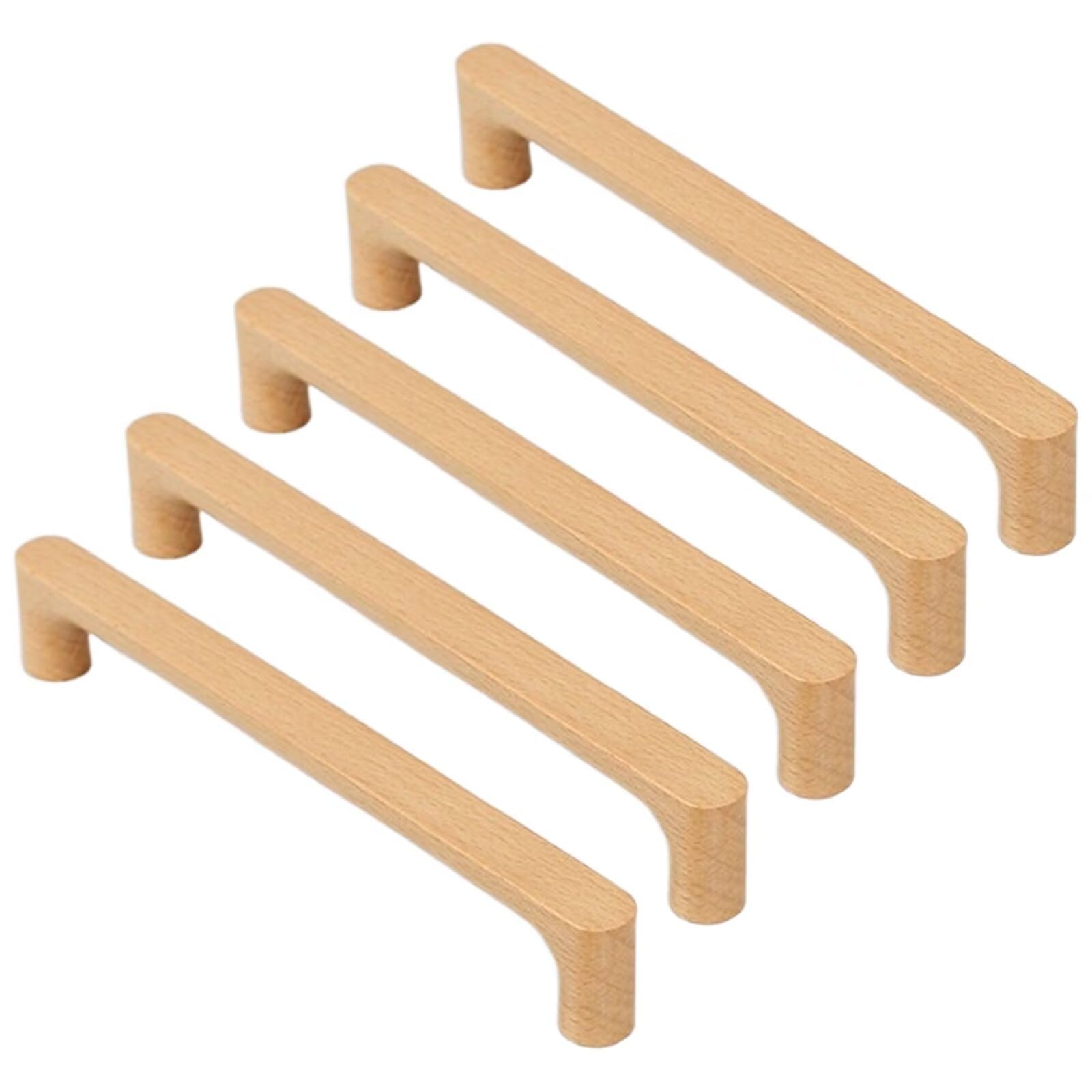 TYYCKJ 5PCS Solid Beech Wood Knobs Wooden Cabinet Handles Drawer Pull Handle for Cupboard Wardrobe Dresser Closet Door Home Decoration Furniture Pulls, 192mm Hole Distance