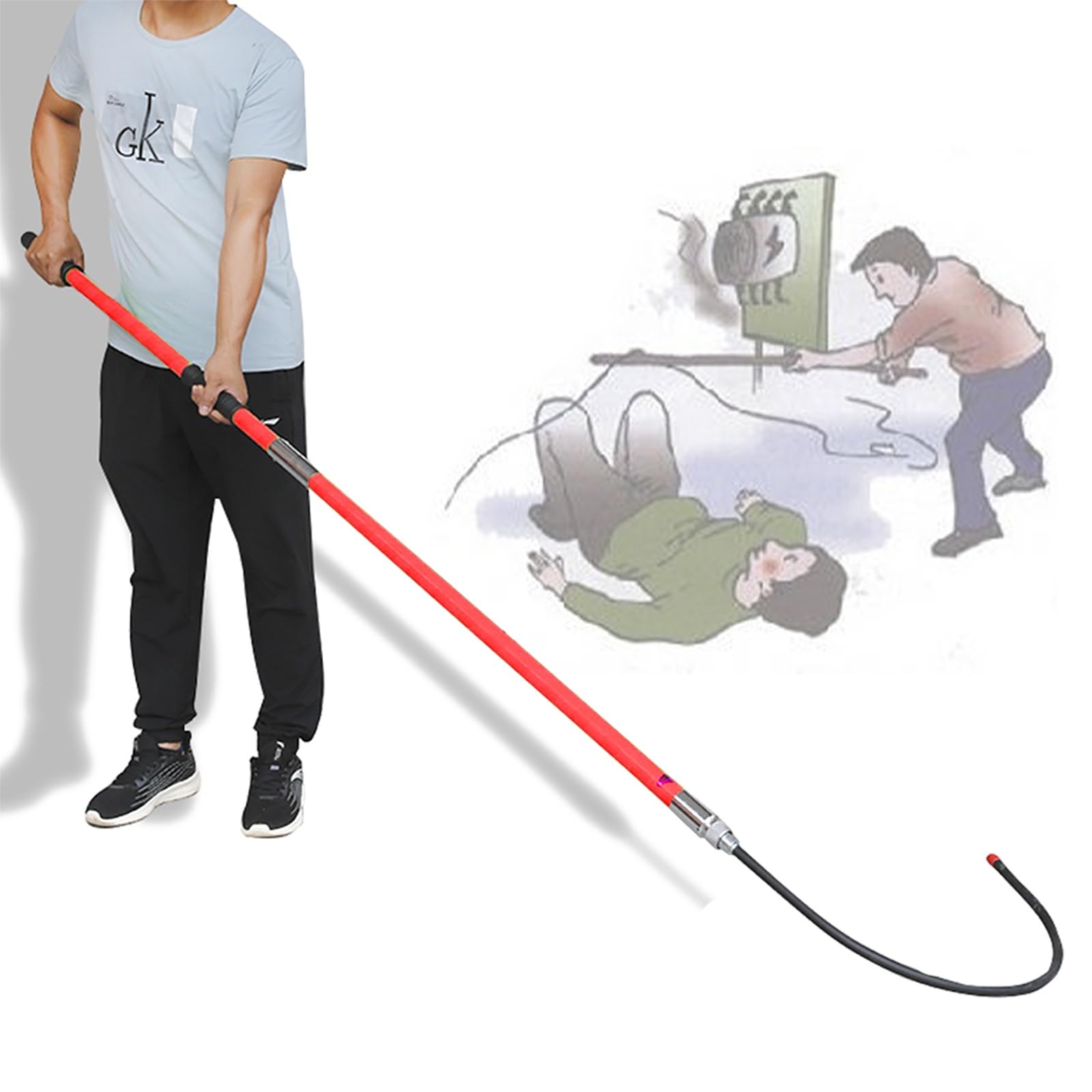 GTHTUHFD High-Voltage Rescue Hook, Insulated Pole With 40 Cm Hook Opening For Electricians, Emergency Protective Equipment, Length: 0.9 To 3 M,Red-2m/6.6ft/78.7in
