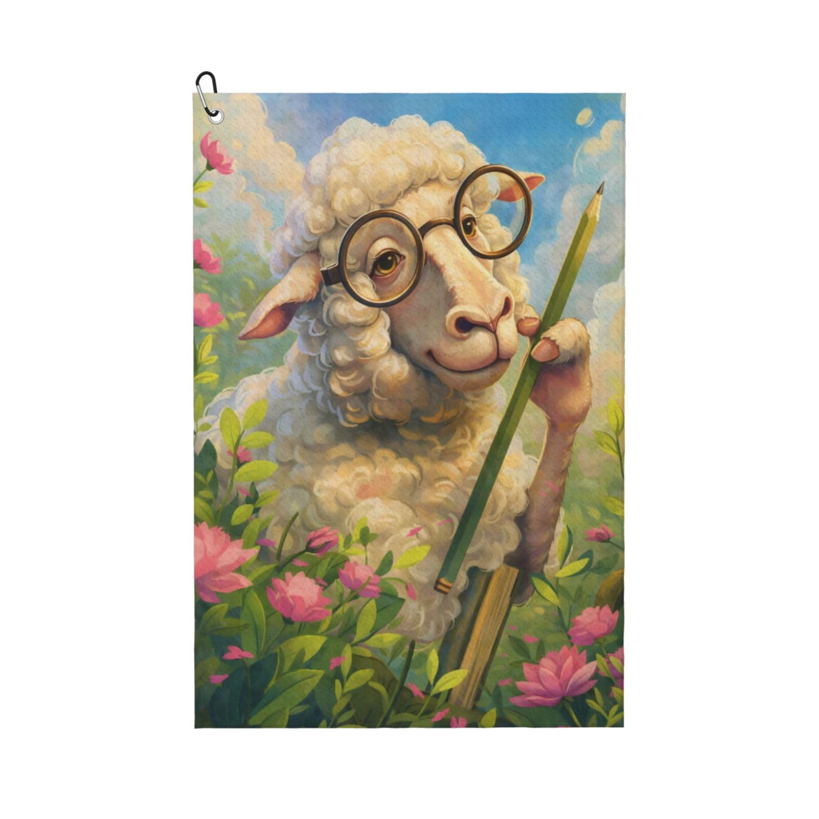 Oudrspo Dreamlike Flower & Funny Sheep Multi-Functional Golf Towel | Absorbent Quick Drying 16x24in