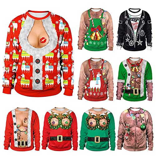 Ugly Christmas Sweater For Women Men Couples Unisex's Funny 3D Printed Crewneck Plus Size Pullover Sweatshirts #TOP3