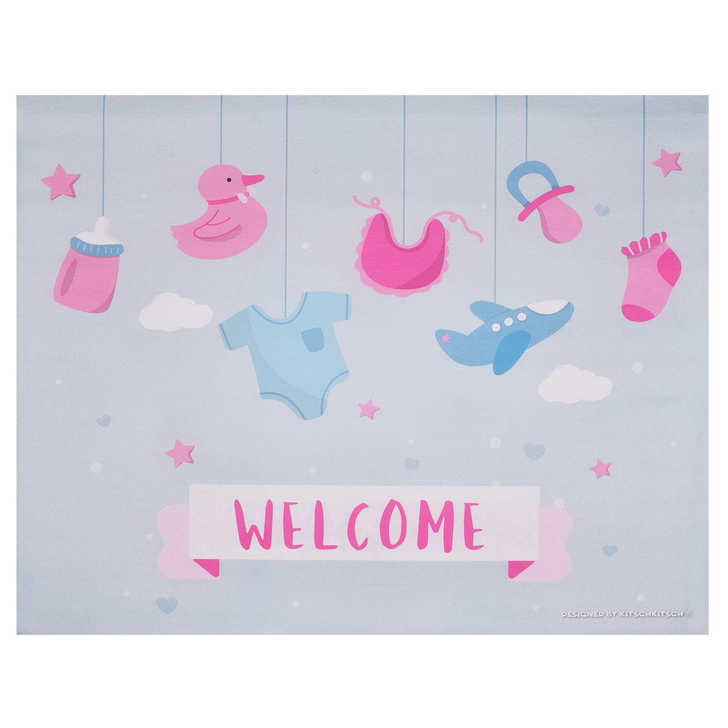KitschKitsch® Digital Printed Colorful Play Mat 120 cm x 100 cm x 0.5 cm (Welcome - Pink)