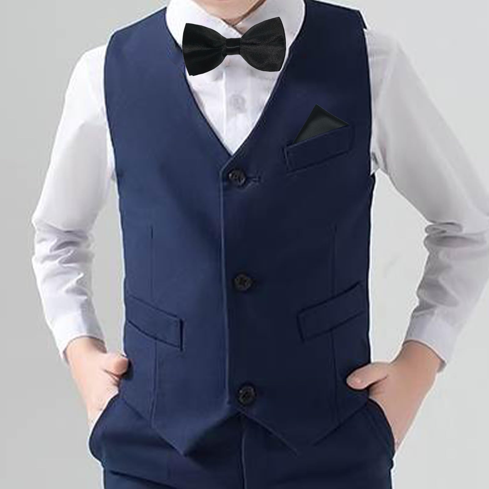RR DESIGN Essential Satin Bow tie for Boys (Black) 5-10 years 1