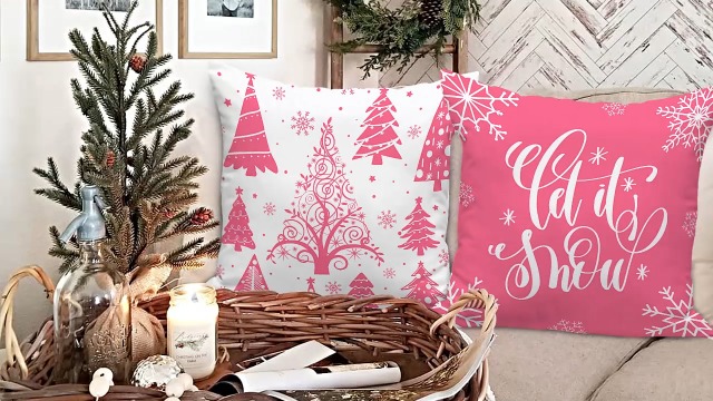 4 Pcs Fundas Navideñas Para Cojines, Fundas Cojines 45x45cm, Decorativos Fundas De Cojín, Funda De Almohada De Lino De Algodón Deárbol De Navidad Y Papá Noel, Fundas Para Cojines De Sofa (Rosa