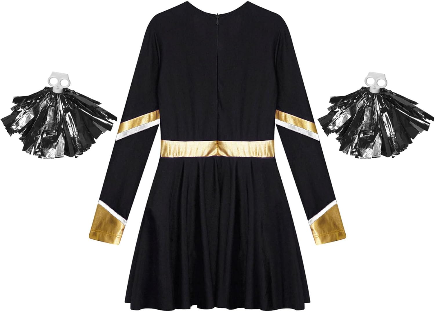JEYPINMI Girls Sequins Cheer Leader Uniform Outfit Cheerleading Dance Dress Matching Pom Poms