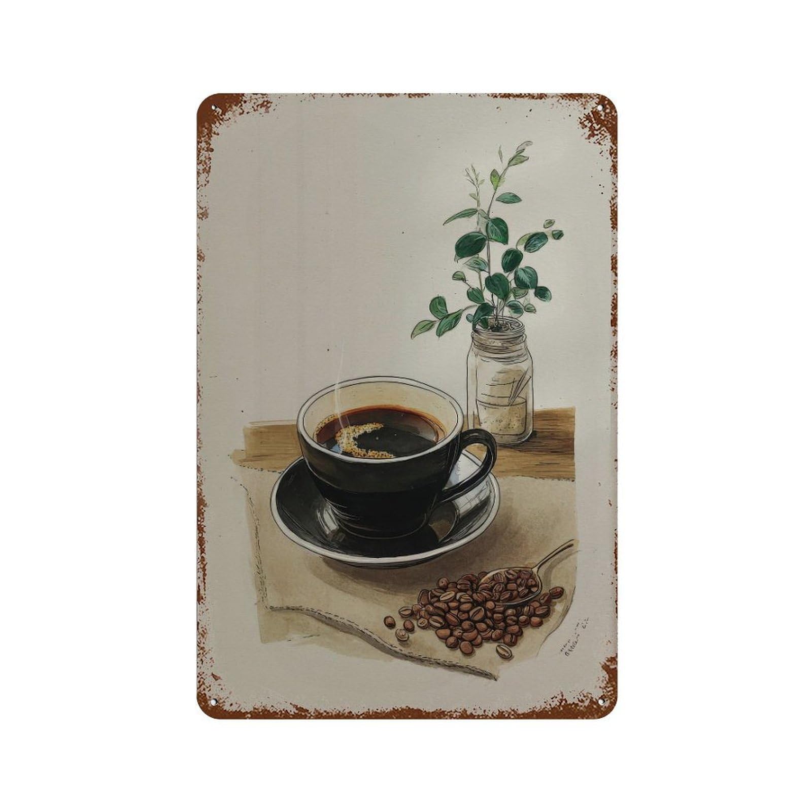 xiaoxiaoshen Coffee Handdrawn Illustration on Matte Paper Wall Decor Art Metal Tin Poster Modern Home Decor Art Home Bar Shop Decorations Vintage Sign 30x20cm