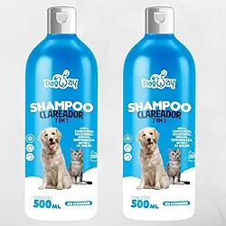 Kit com 2 Shampoos Clareador 7 em 1 DogWay para Cães e Gatos Branqueador Óptico com Extrato de Algodão 500ml