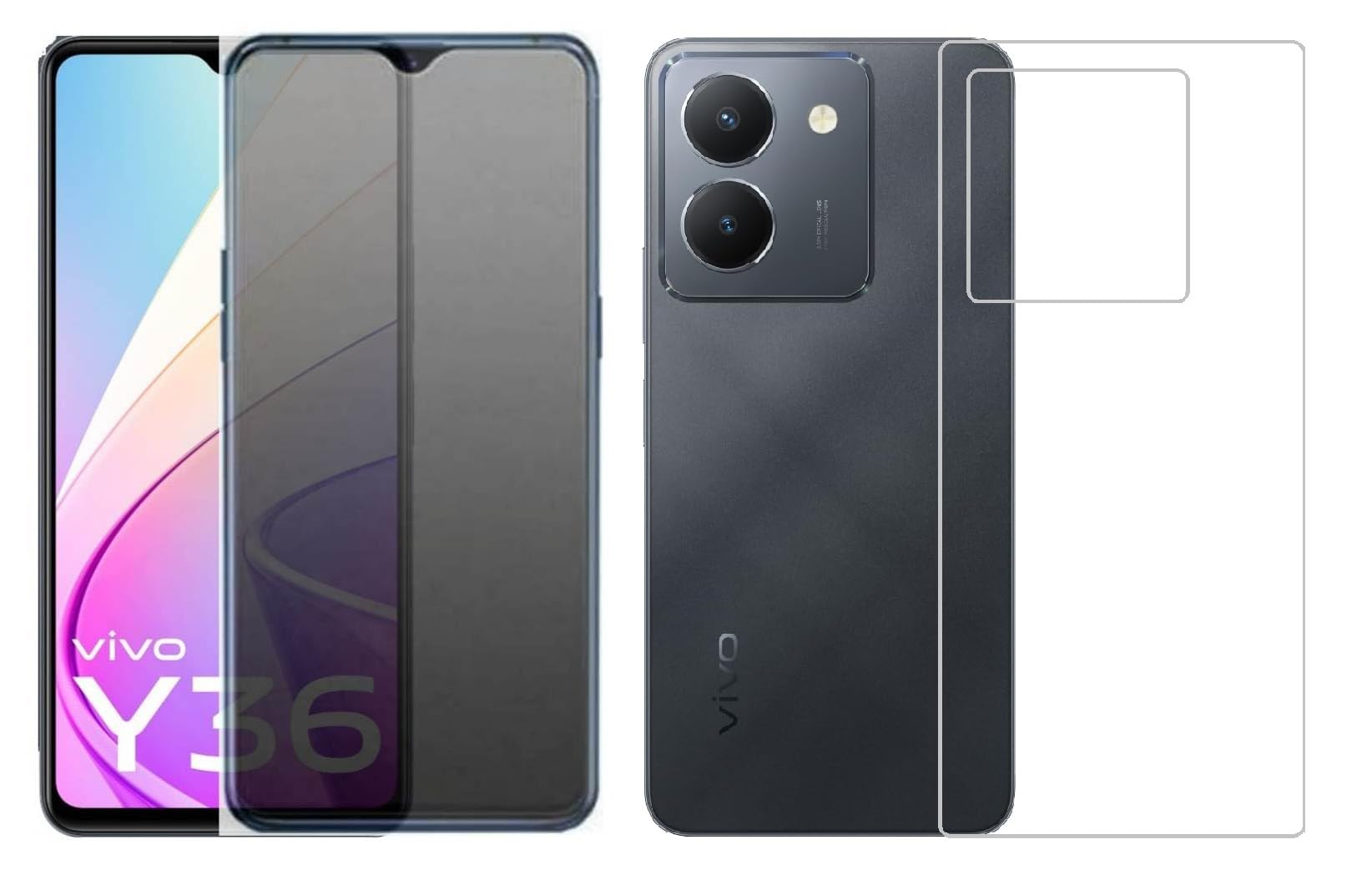 4 YARDS Vivo Y36 Tempered Glass Front and Back Full Glue Screen Protector Matte Finish Tempered Glass with Unbreakable Flexible Protector Back Guard for Vivo Y36