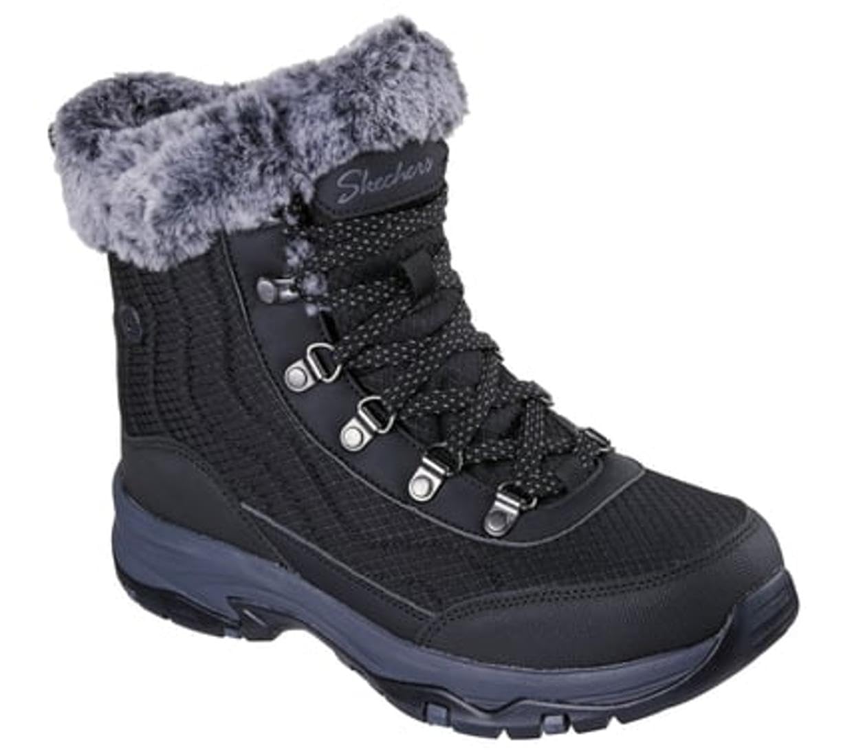 Skechers Trego Mid Tex BBK Black Womens Winter Boots 167893 in a Plain Man-made in Size 5